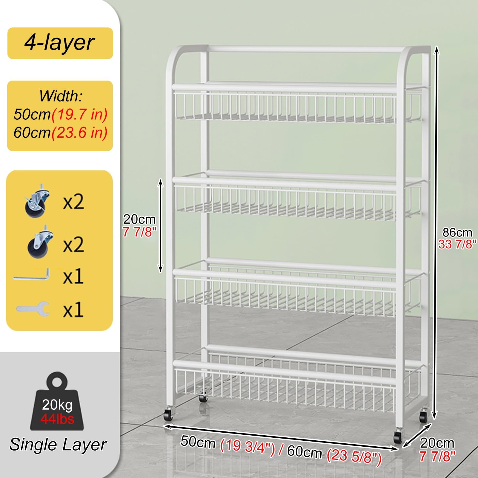 Generisch Verkaufsregal, 4-stöckiger Snackwagen, freistehender Süßwaren- und Snack-Organizer, weißes Unterbauregal für Zuhause, Büro und Speisekammer, 50 cm (19,7 Zoll)
