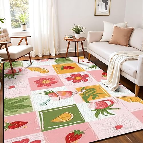 Vista 33 de Seamless Cute Retro Groovy Flowers Seventies Style Groovy Area Rug Outdoor Patio Rug Play Mat Modern Floor Carpet Non-Slip Home Decor Living Room