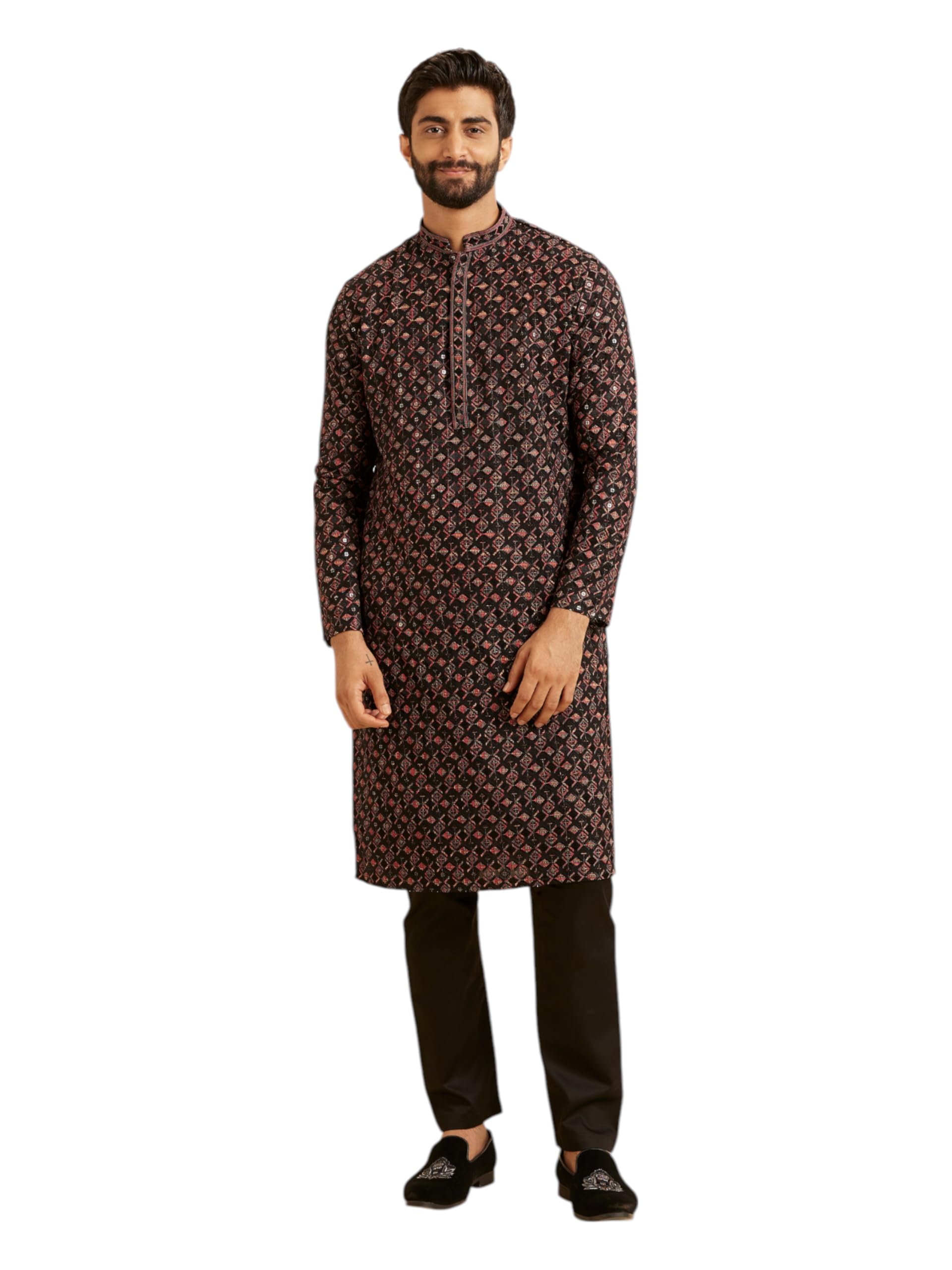 manyavar Men's Viscose Embroidered & Sequins Kurta Pajama Set (2pcs)-picture-23