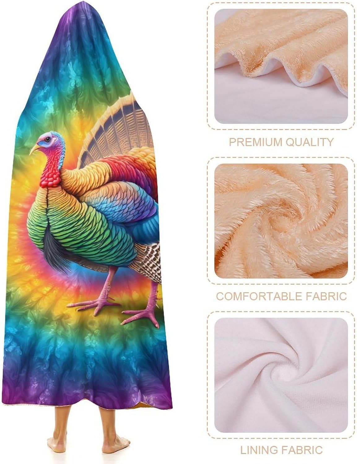 Tie Dye Turkey Wearable Blanket Oversized Throw Cape | Cozy Hooded Blanket Gifts for Women Men