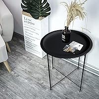 Vista 10 de Garden 4 you End Table 2 PCS Metal Side Table Black Round Folding Tray Cyan Sofa Small Accent Fold-able Table, Round End Table Tray, Next to Sofa