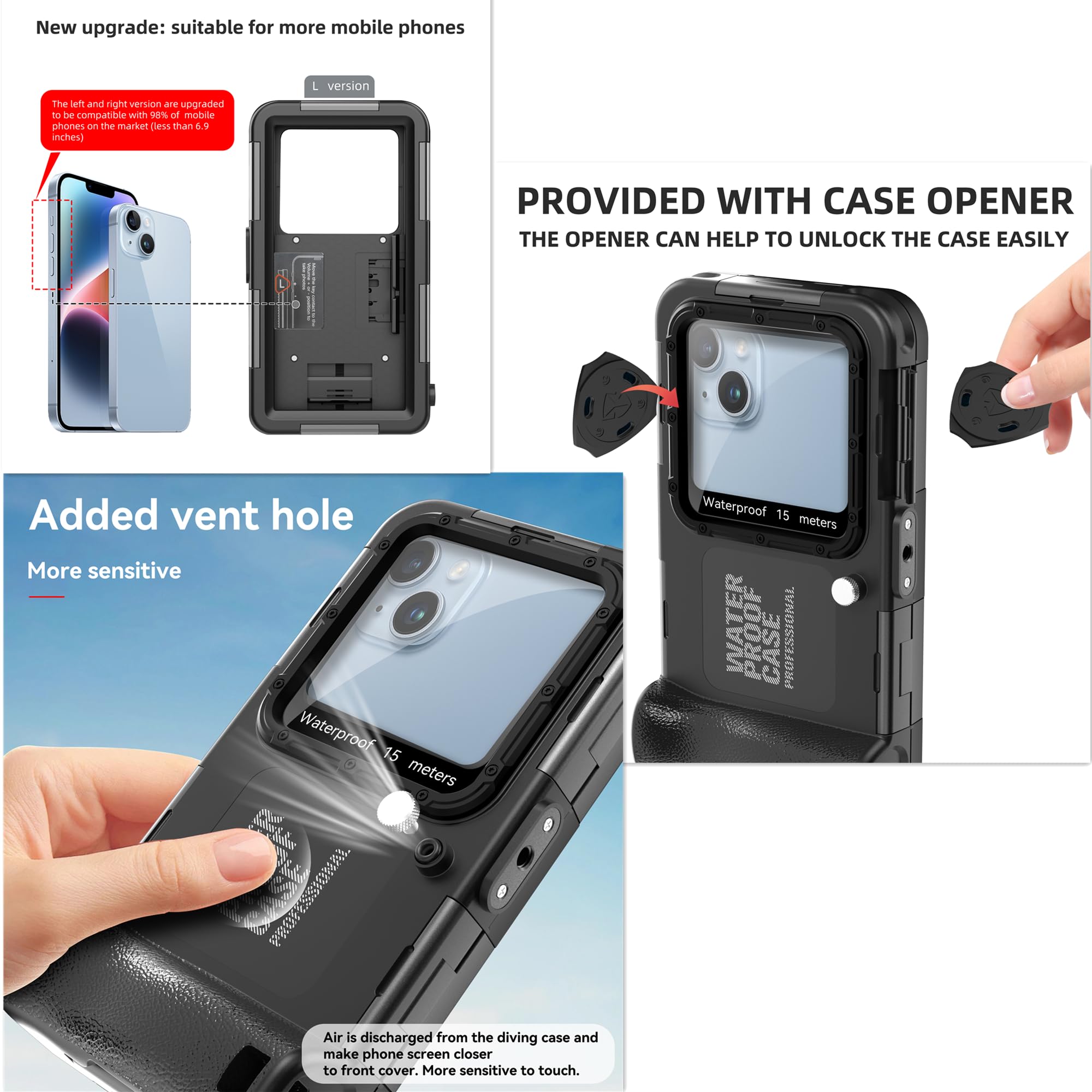 2025 Upgrade Universal Wasserdichte Handyhülle Tauch Schnorchel Telefonhülle für iPhone 16/16E/15/14/13/12/11 Pro/Pro Max/XS/X(Linker Lautstärketaste Version)Unterwasser Touchscreen Foto Video Gehäuse