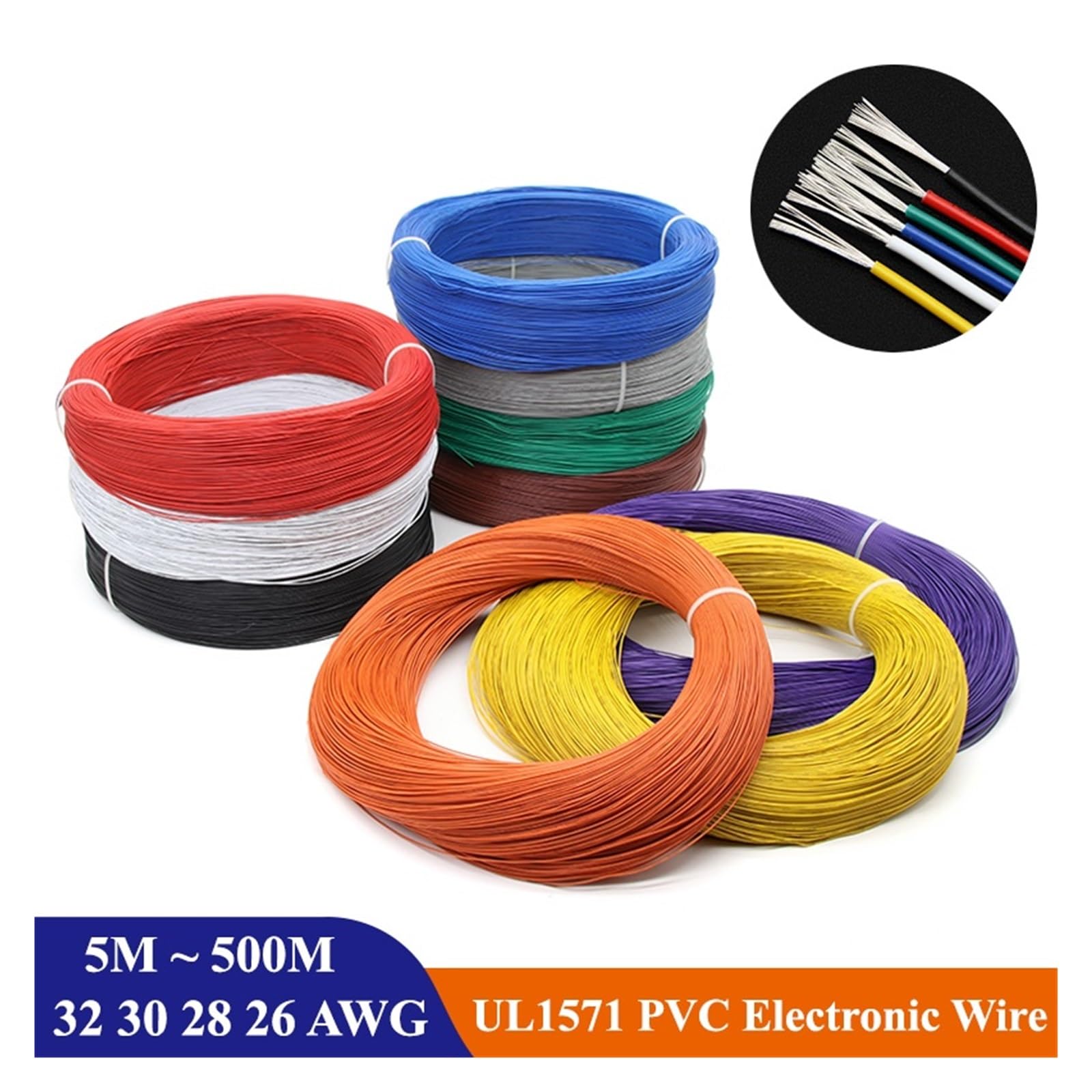 Cable Electrónico 5/10/50/100/200/500M UL1571 Flexible 28 AWG De Línea Ambiental Cobre Estañado Aislado PVC(Green,100m 28AWG)