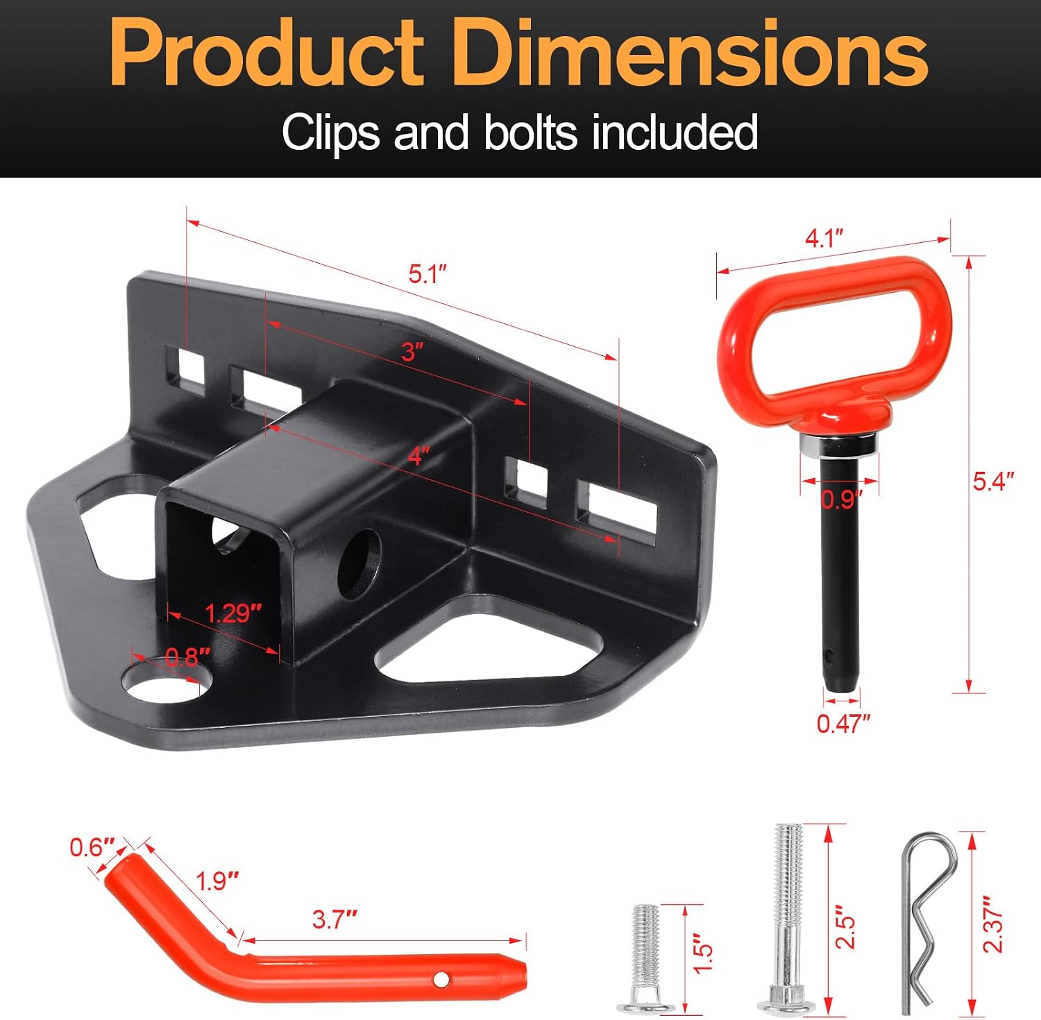 W&JWN Zero Turn Lawn Mower Hitch with 1-1/4" Receiver 6mm Heavy Duty Steel Lawn Mower Hitch with 1/2 inch Magnetic Red Trailer Hitch Pin & 5/8" Hitch Pin & Clips for Tractor Trailer Cart