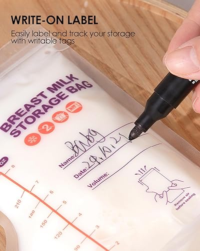 Miniatura 6 de dearlomum Bolsas de almacenamiento de leche materna sin BPA, 60 unidades, 3 onzas, autoportantes con boquilla de vertido, perfil plano que ahorra