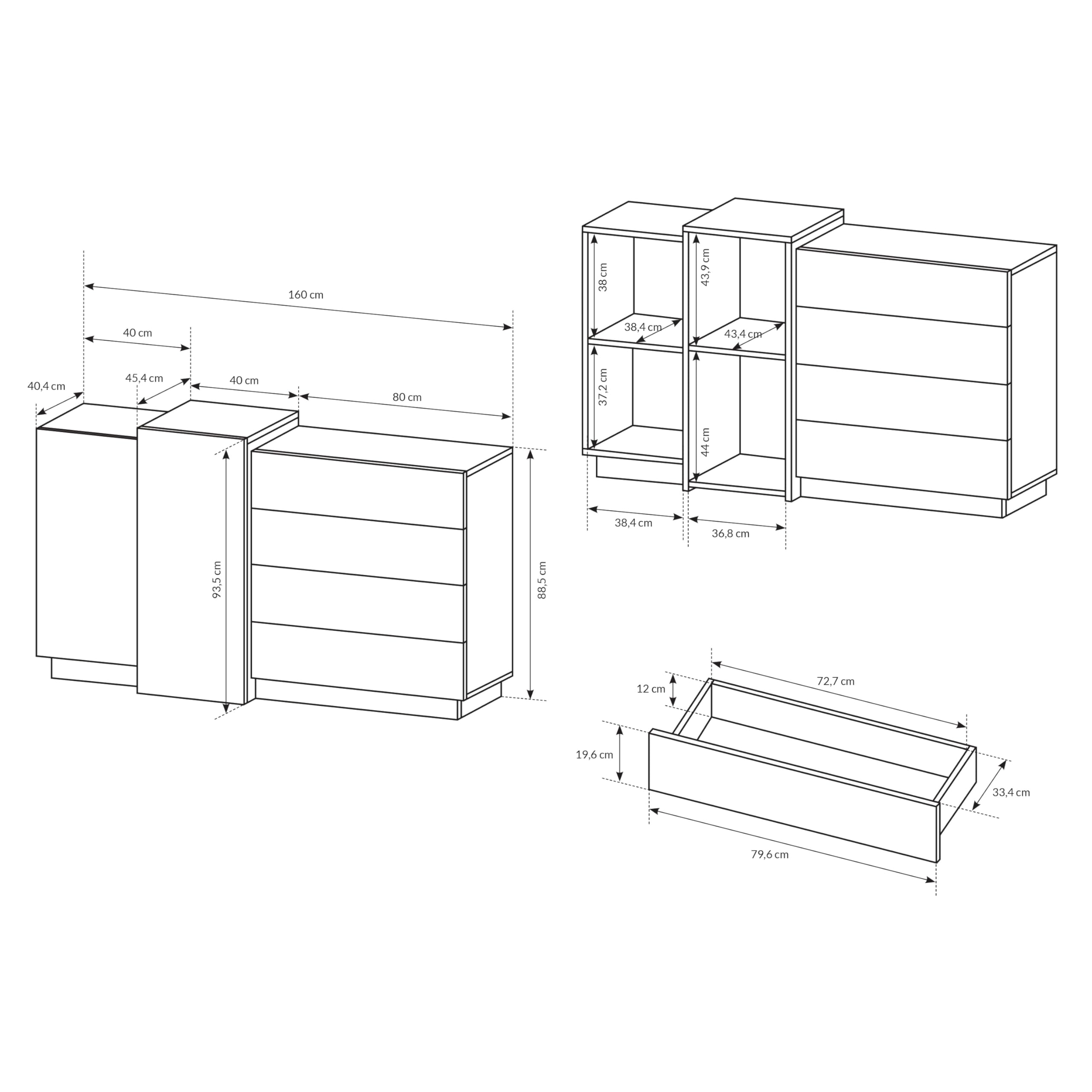 3D Schlafzimmer-Set 3-teilig: Bett Mit Zwei Nachttischen, Großer Kleiderschrank Mit Spiegel, Kommode - Kinderzimmer Weiß Eiche