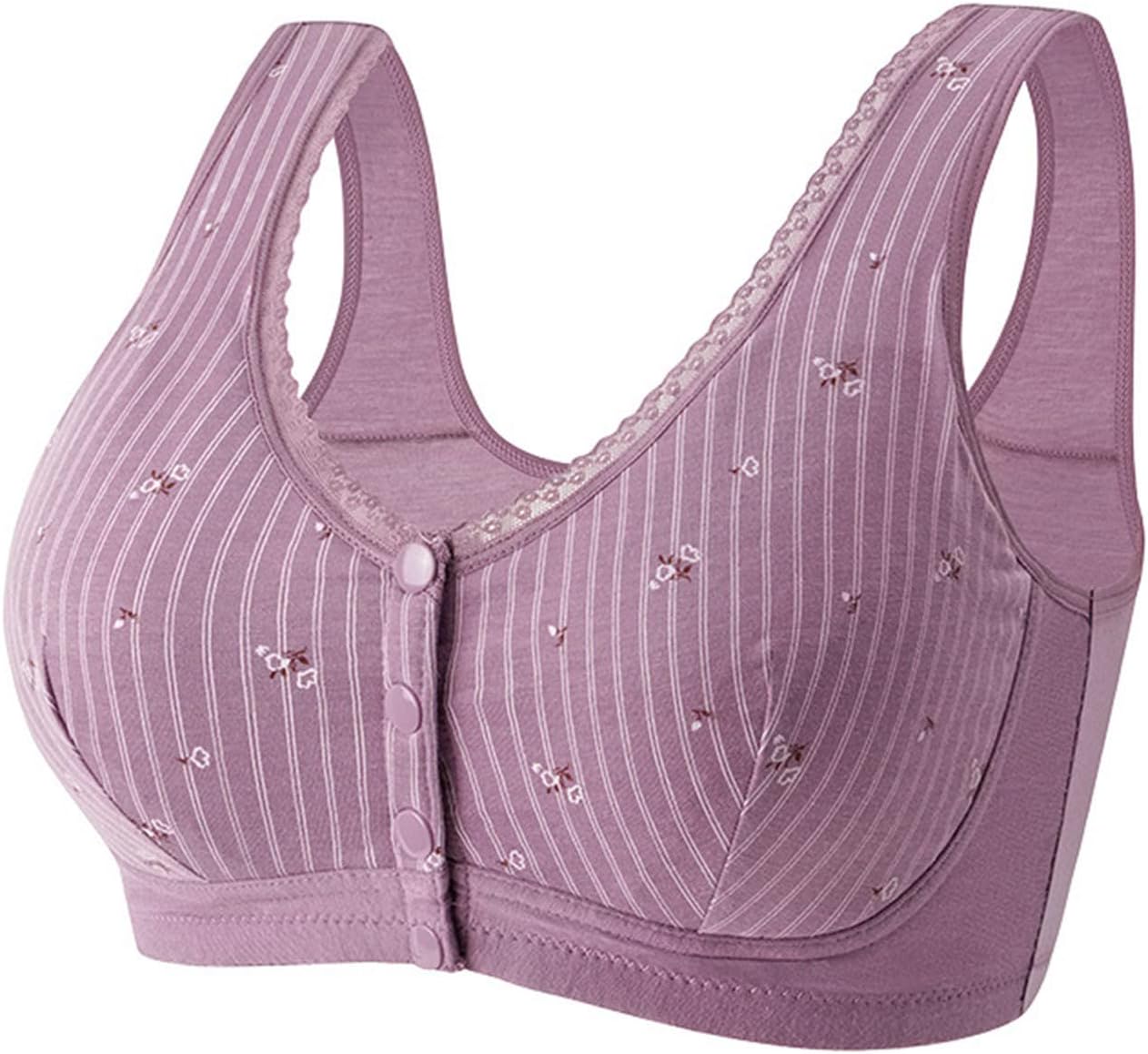 Wireless Daisy Bras Comfort Gathered Breathable Front Closure Solid Lingerie Fashion Button Cotton Bralettes