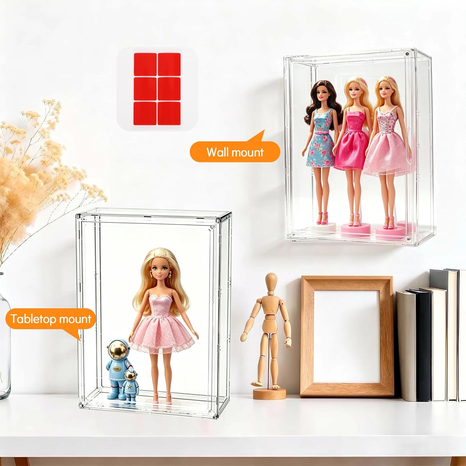 Barbie Doll Display Case, Acrylic Display Case with Magnetic Door, Dustproof Clear Storage Organizer Box for Barbie Action Figures, Lego Models & Collectible Dolls, 10.6x5.1x14inch