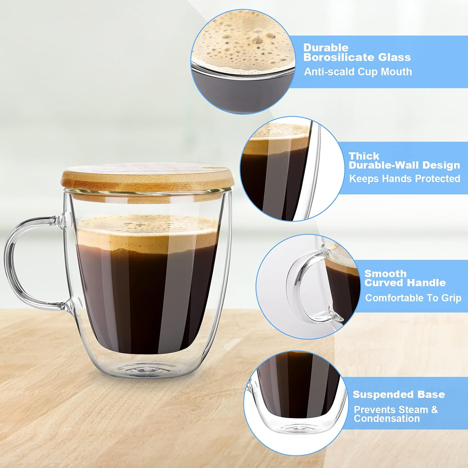 70% Off Everything Aiboria Glass Coffee Mugs Set of 2 - 12 OZ Double Walled Insulated Glass Coffee Cups with Lids, Lead-Free Glass Mugs, Tea Cups, Latte Cups, Glass Coffee Mug, Beer Glasses, Latte Mug, Clear Mugs
