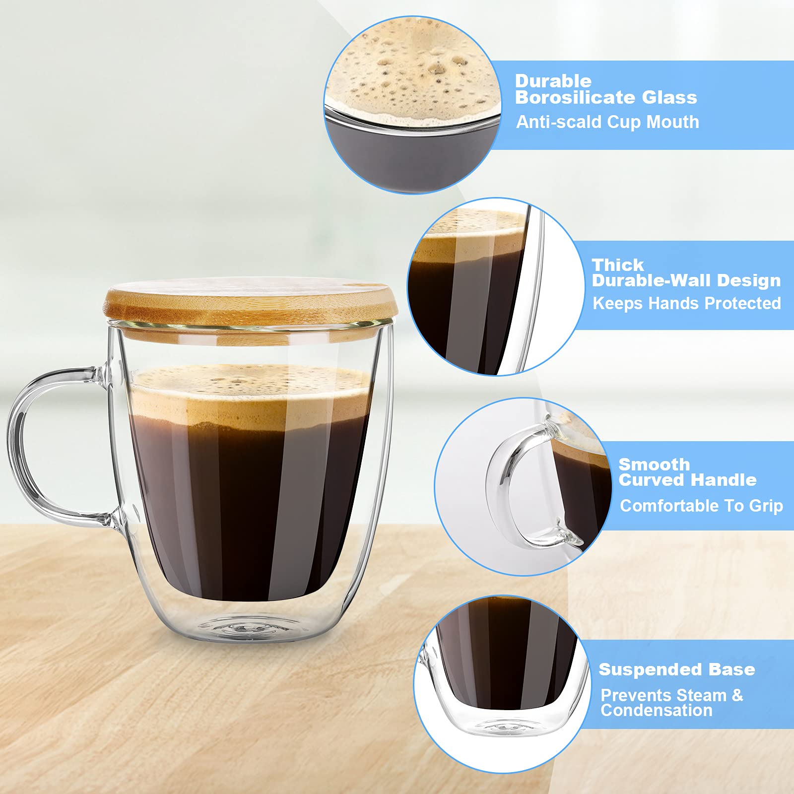 Buy Aiboria Double Walled Coffee Glasses Mugs 2x350ml Glass Coffee Mugs