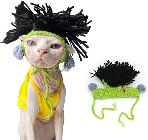 Sphynx Sombrero de gato sin pelo, estilo punk, divertido gorro de punto de rock 'n' roll, lindo gato y perro pequeño, accesorios para Halloween,