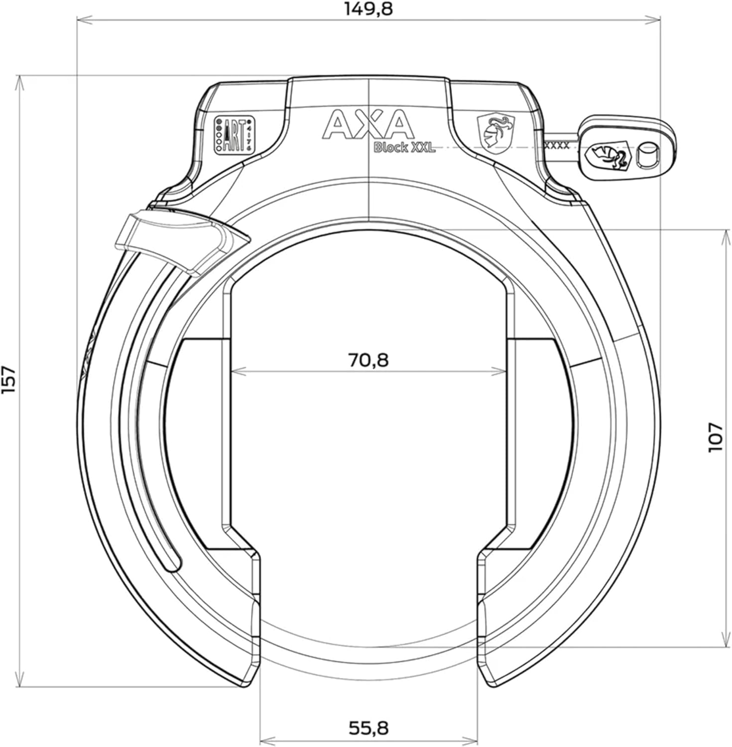 AXA Block XXL Ring Bike Lock, Heavy‑Duty Retractable Frame Lock with Extra‑Wide Opening for Bicycles and E‑Bikes