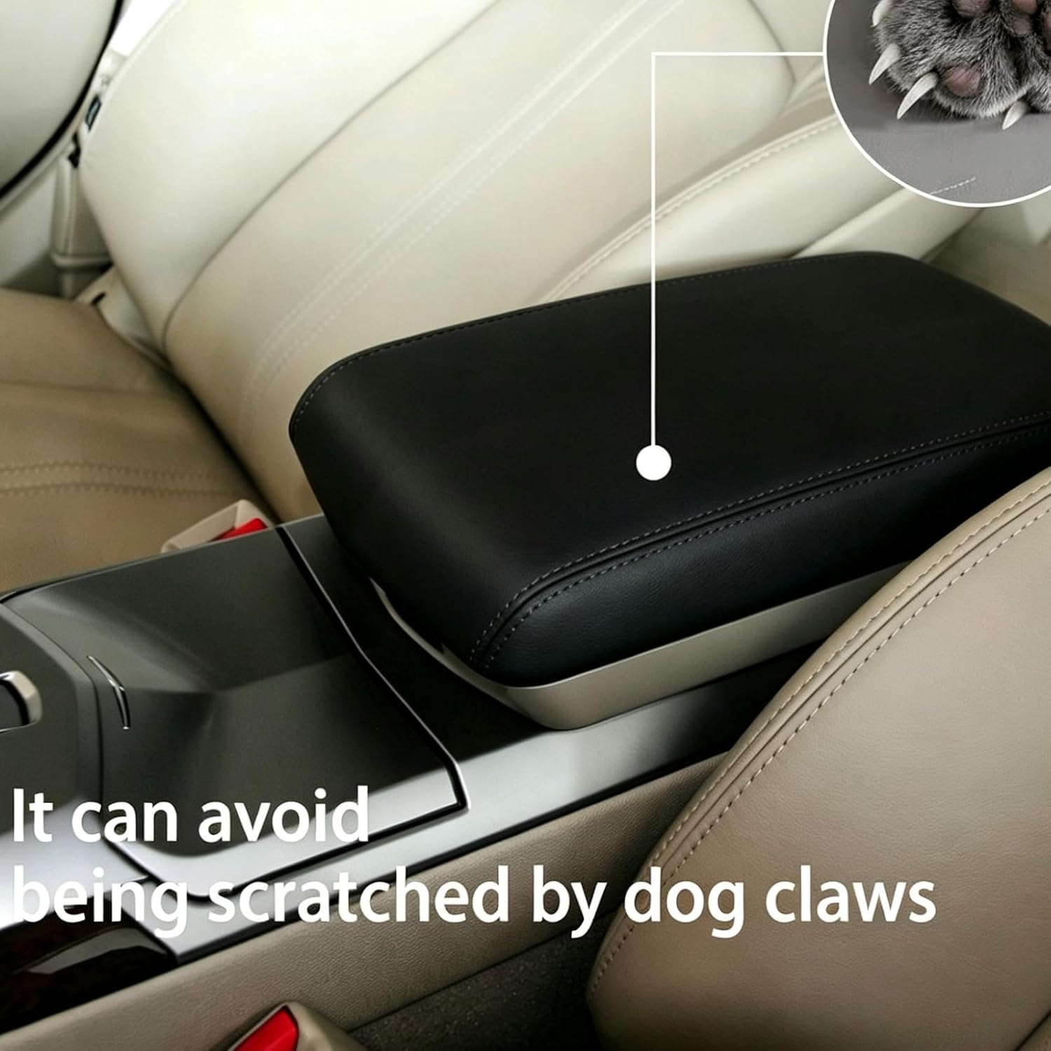 Center Console Cover (Black) for Cadillac 2008-2014 CTS in Waterproof and Scratch-Resistant Leather, armrest Cover for 2008 2009 2010 2011 2012 2013 2014 Cadillac CTS Accessories