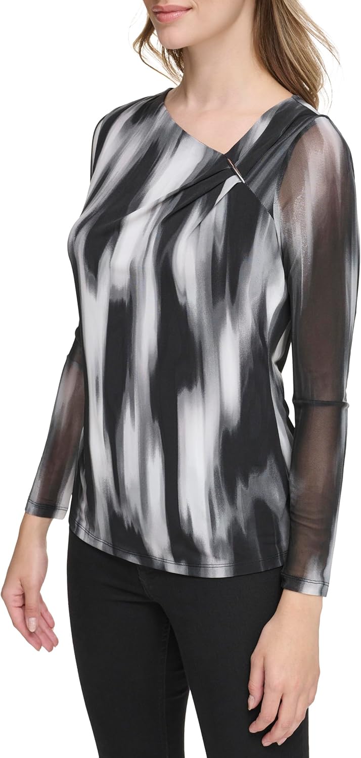 Calvin Klein Women's Knit Long Sleeve Printed Blouse