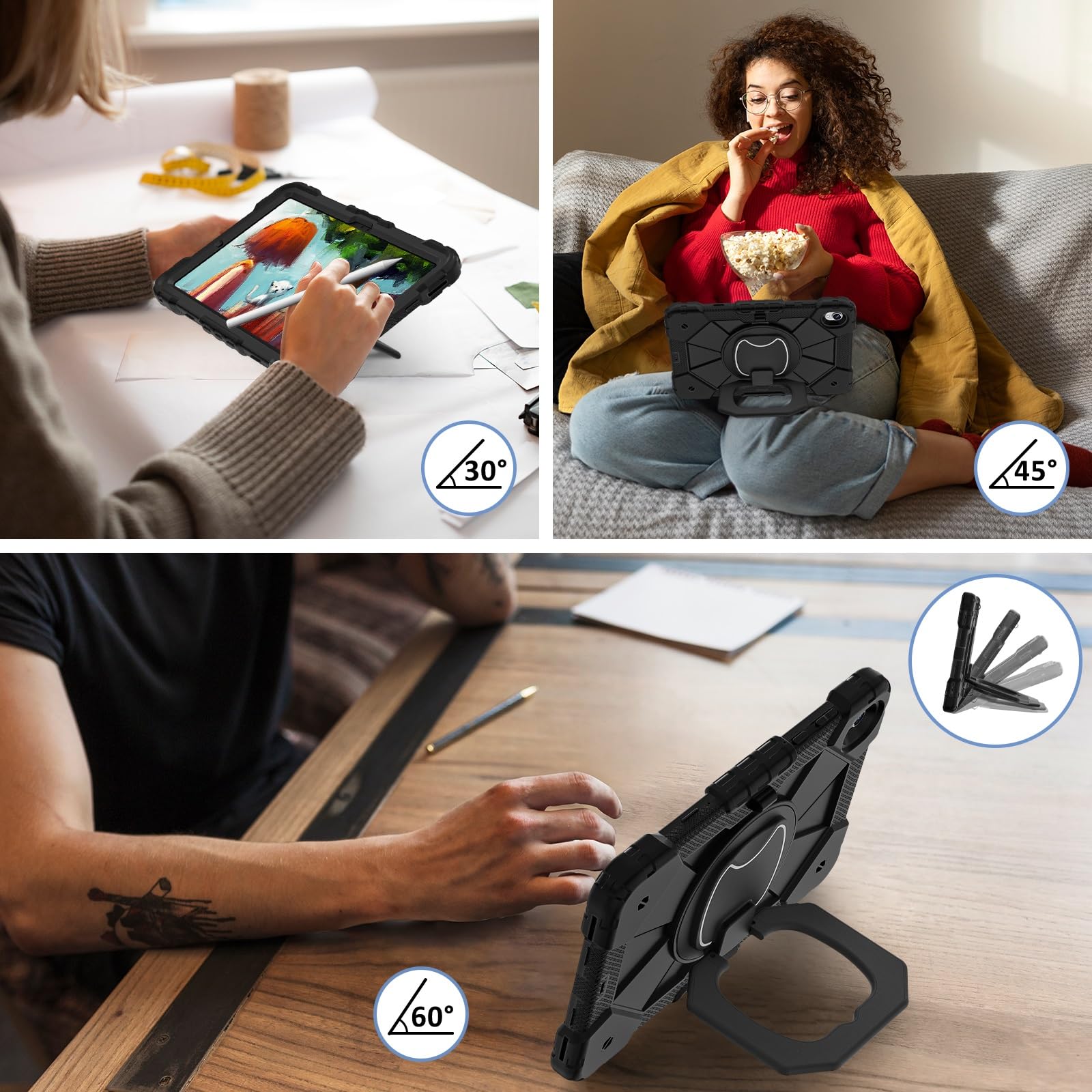 Etui do Samsung Galaxy Tab S11 2025 Model SM-X730/X736B 11-calowa, wytrzymała, odporna na wstrząsy obudowa, etui ochronne W 360 Obrotowa podpórka + pasek rękę + ramię(Noir)
