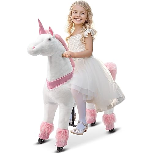 Ride on Unicorn on Toys, Unicorn Ride on for Girls 7 to Adult, Ride on Unicorn Toys, Unicorn Rider Mechanical Walking Action Plush Animal, No Battery or Electricity,Max Load 187 LBS - Pink