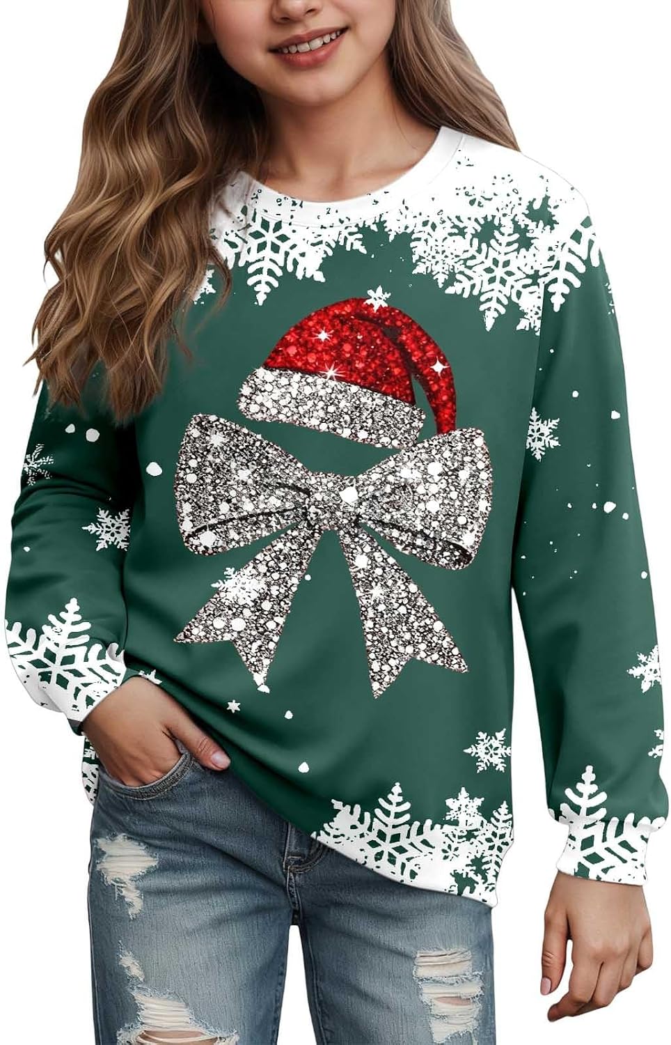 Sweatshirt Long Sleeve Christmas Crewneck Printed Pullover Top Unisex Kids Cute Fashion Outfits For Xmas Festive Holiday Wear
