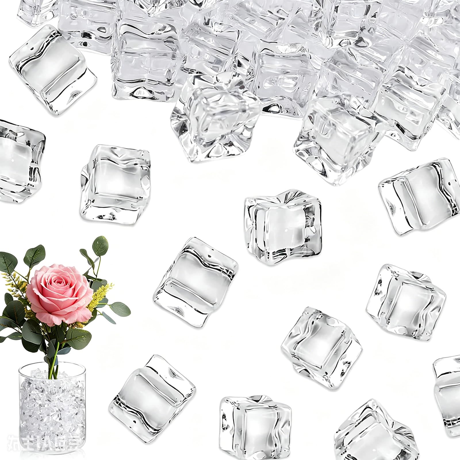 Fake Ice Cubes,50 PCS 1.8cm Acrylic Clear Reusable Ice Rocks Square