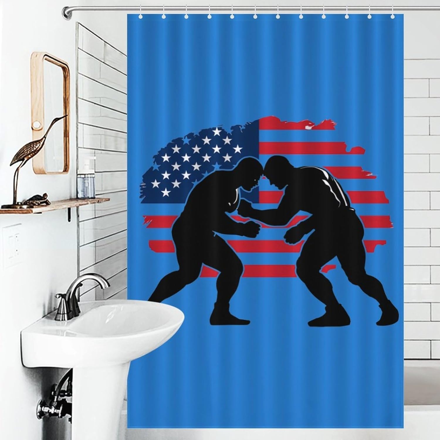 Wrestling Flag Shower Curtain 46.85x70.87Inch（119x180cm） Polyester Bath Curtain Shower Curtains Printed Decorative