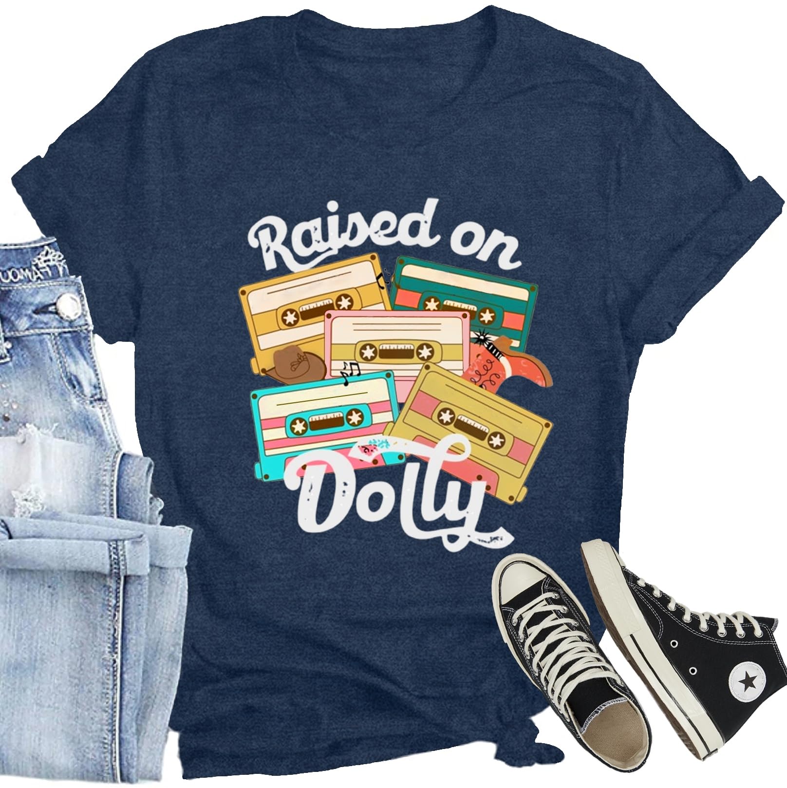 CQF Women Country Music Shirts Summer Nashville Country T-Shirt Vintage 80s Cassette Tape Tee Tops