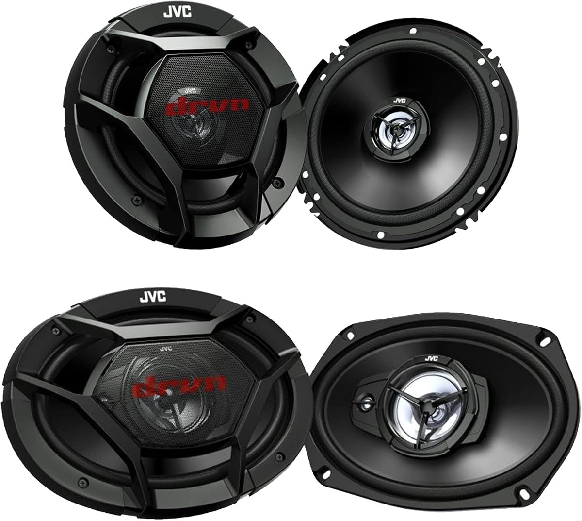 1 par (cantidad 2) de JVC CSDR621 drvn 6.5" 2 vías coaxiales 300W potencia máxima altavoces automotrices paquete combinado con (cantidad 2) JVC CSDR6931 6x9 3 vías coaxiales 500W potencia máxima altavoces de audio para automóvil
