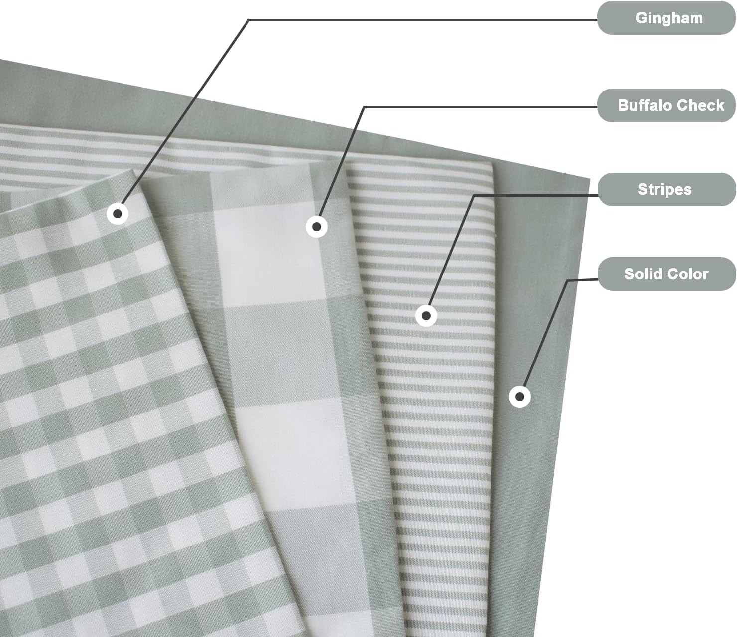 HOPLEE Farmhouse Sage Green Fall Pillow Covers 20x20 Cushion Cover with Buffalo Plaid, Solid Sage Green, Striped and Gingham Plaid Design 20x20 inch,4 Pack
