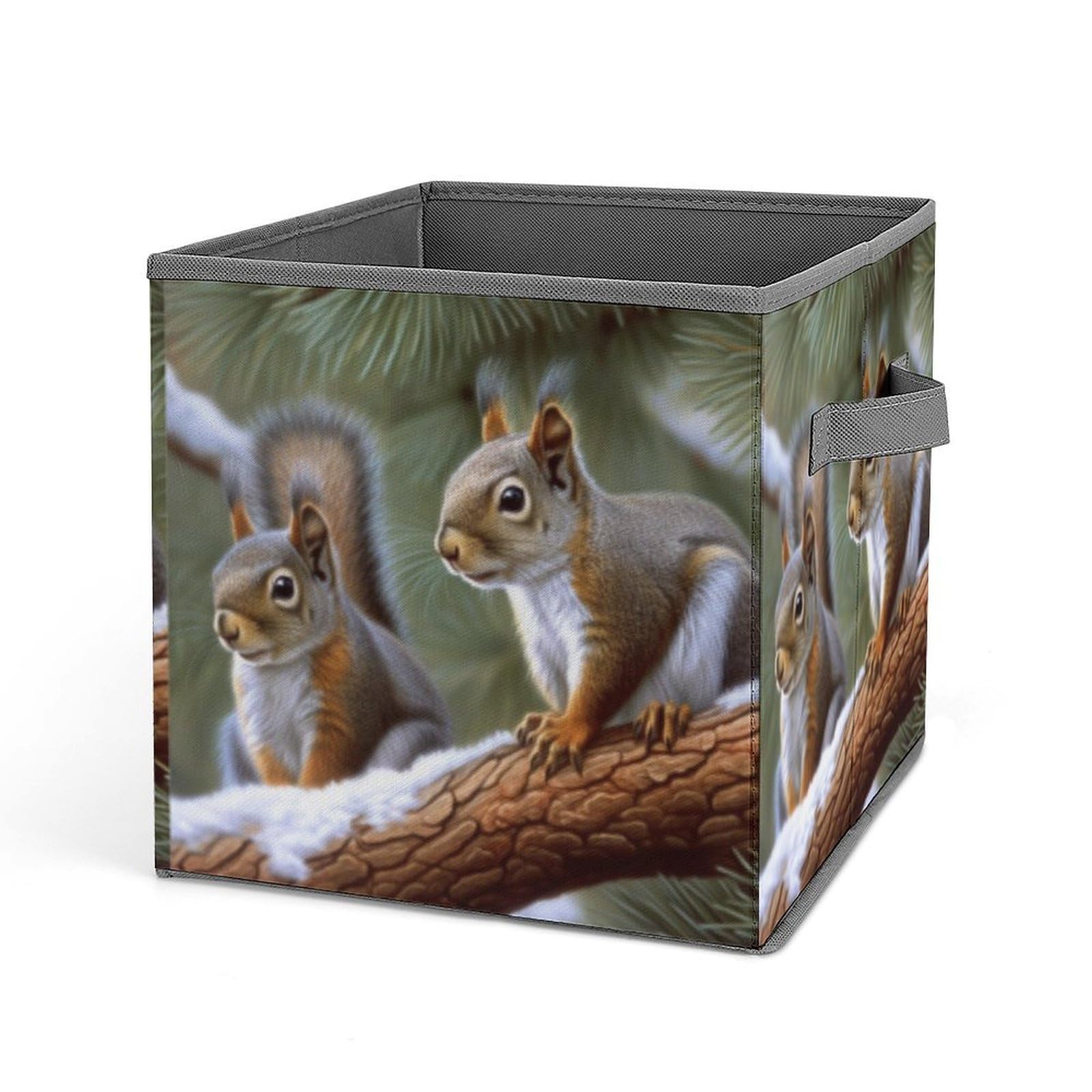 BTCOWZRV Little Squirrel Cube Storage Bins - 11 Inch Heavy Duty Fabric Closet Bins for Shelves, Cube Organizer - Collapsible Storage Boxes with Handle Decorative Clothing Storage Baskets