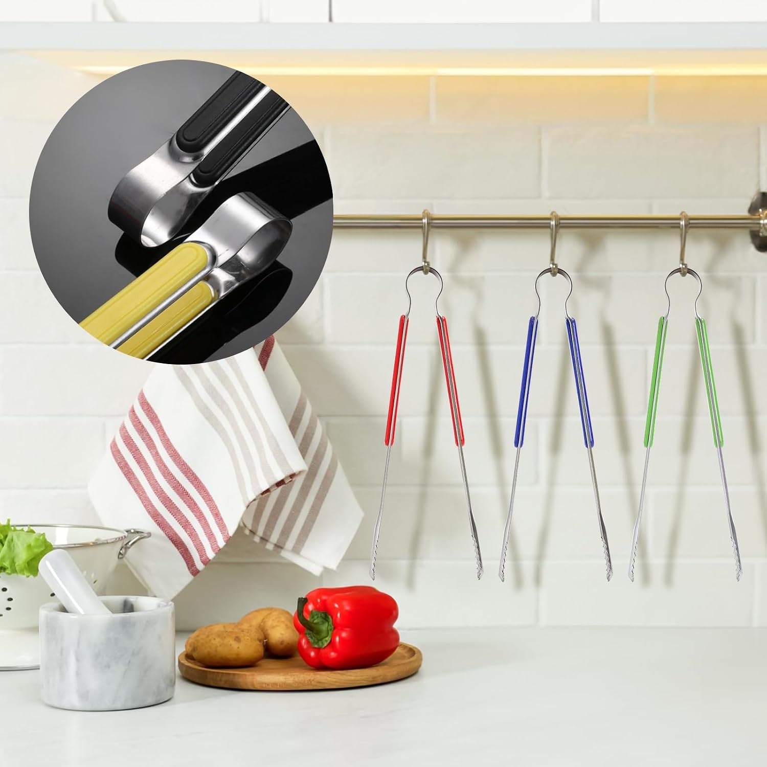 10 Pack Stainless Steel Kitchen Tong, Heat-Resistant Handle