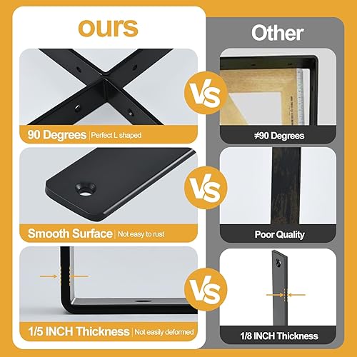 Miniatura 301 de Paquete de 4 soportes en L para estante, 8 pulg. largo x 6 pulg. alto x 1.5 pulg. ancho, grosor 03/64 pulg., soporte de hierro, metal, industrial