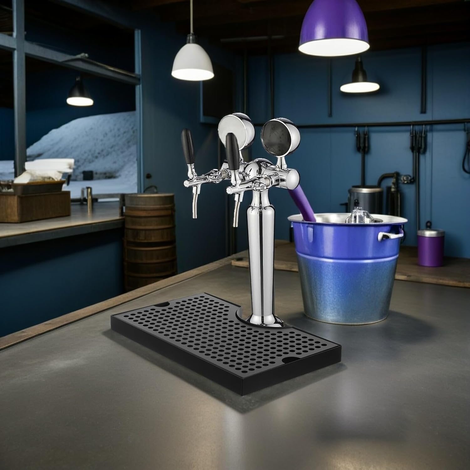 Luxshiny Stainless Steel Drip Tray for Beer Tap, 11.79x7.07" Kegging Draining Pan with Removable Grill, Wall-mounted Draft Beer Spill Tray for Home Brewing and Bar Use