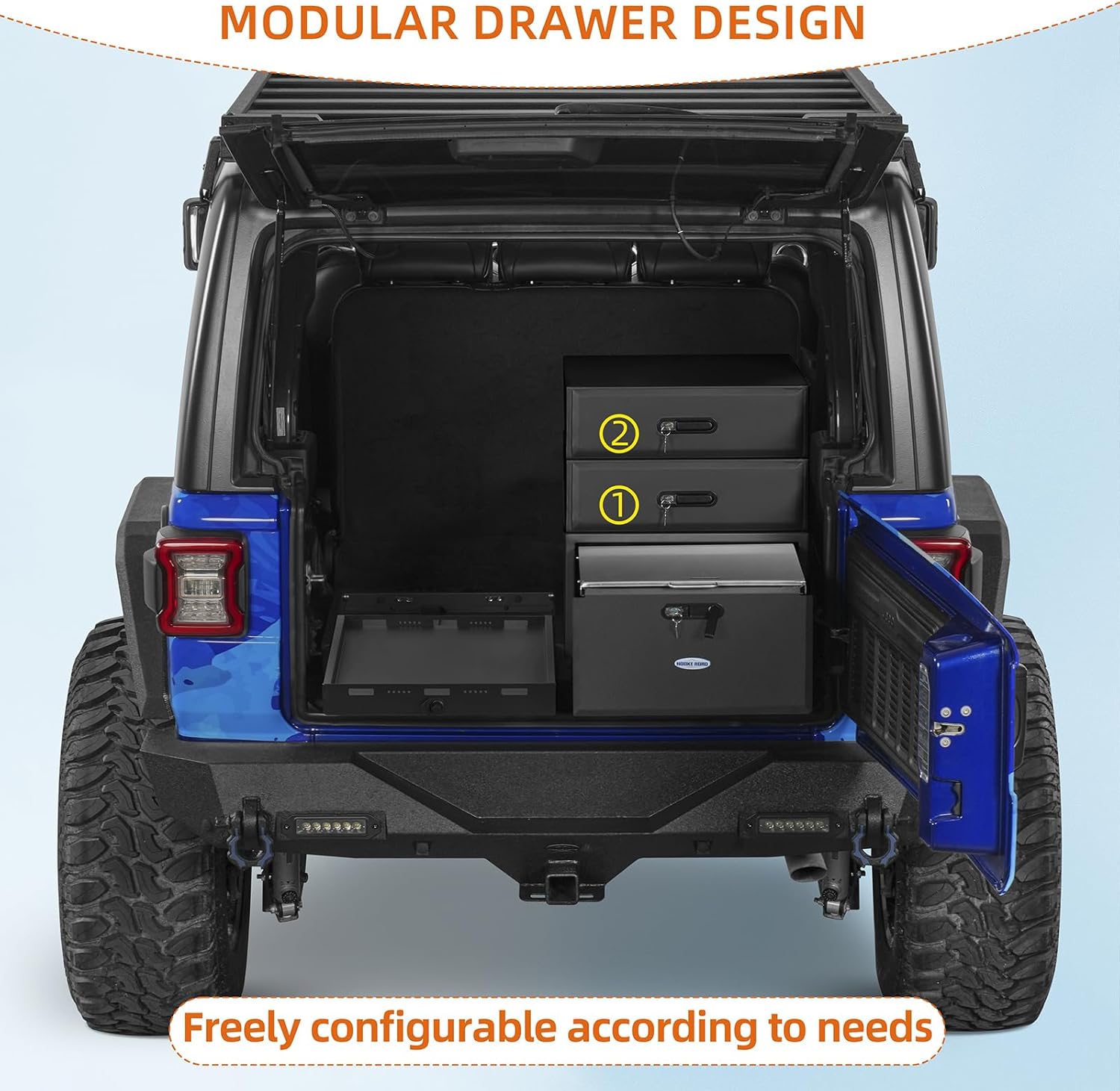 Hooke Road 1PCS Modular Additional Drawer, Only Work with Specified Dual Cargo Drawer System, for 2007-2026 Jeep Wrangler JK JL 4-Door & 2021-2026 Ford Bronco 4-Door