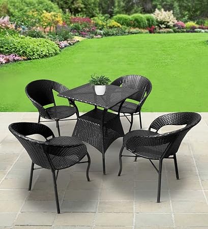 ARTIC FASHION Patio Chair Sets Garden Wicker Furniture Set for Outdoor Patio and Balcony || Powder Coated Frame| UV Protected Wicker [4 Chairs, 1 Table]