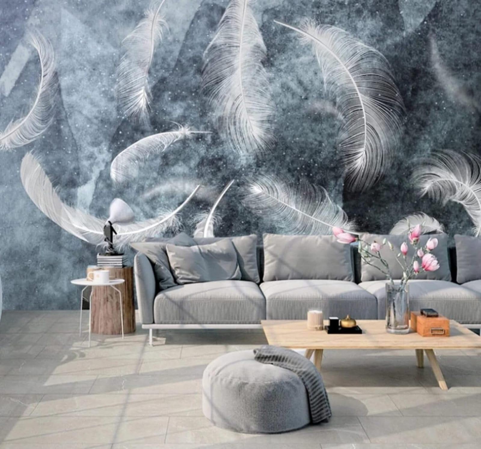 XLMING Abstract Ink Wash Three Dimensional White Feathers 3D Wallpaper Luxury Silk Study Dining Feature Sofa Grey Bedroom Living Room Tv Decorative Wall-430cm×300cm