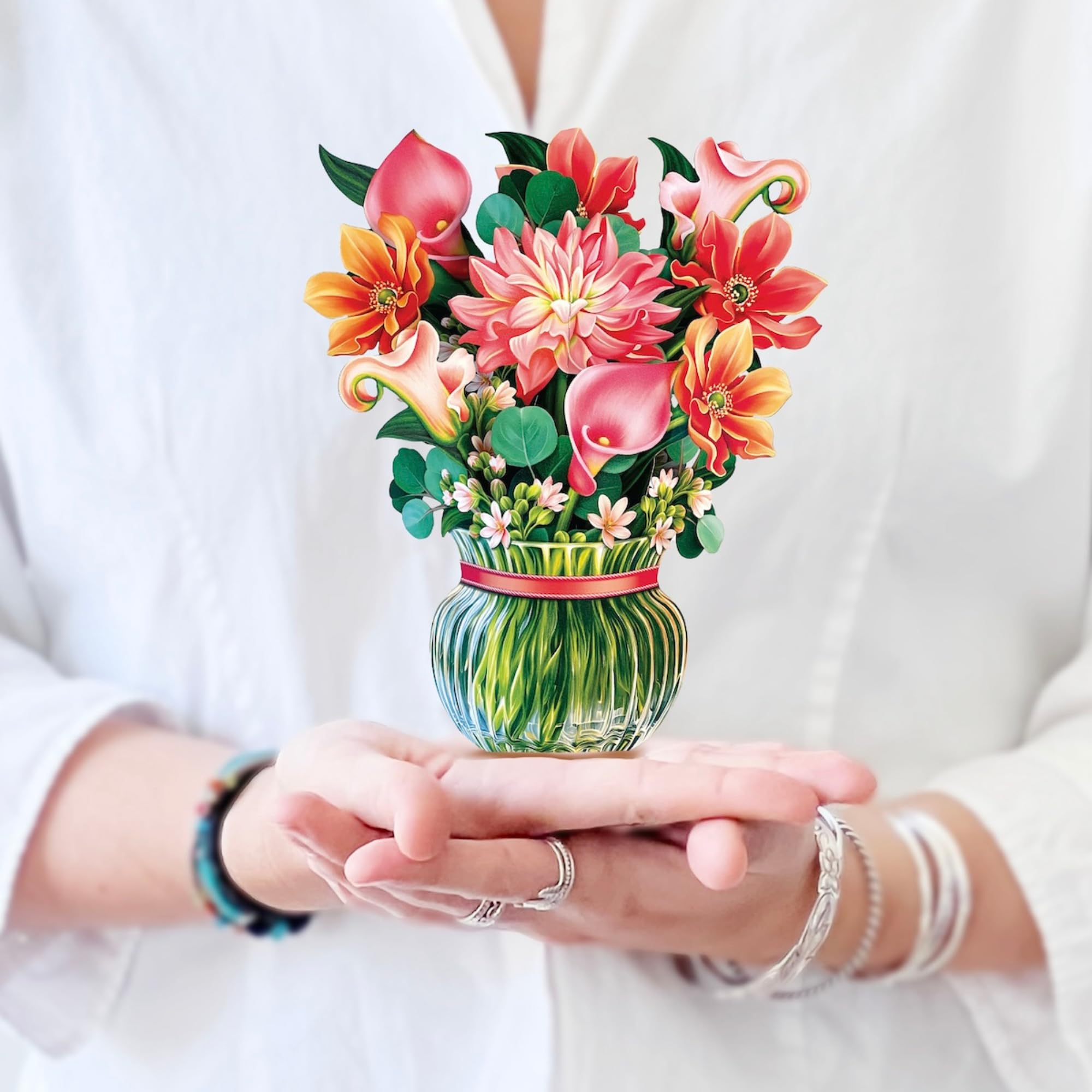 Pop Up Cards, Mini Dear Dahlia, 6 Inch Mini Sized Forever Flower Bouquet 3D Popup Greeting Cards, Birthday Card, Thank You Card, Blank Notecard & Envelope