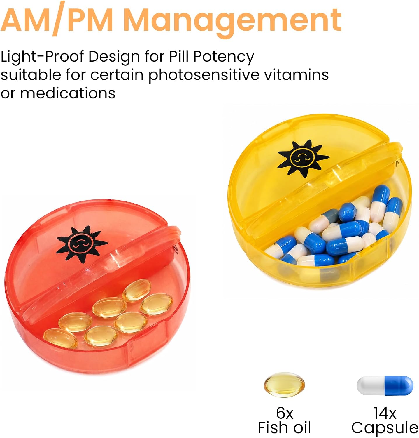 Medicine Pill Organizer Travel Pill Box 7 Day Small Pill Case Purse Am Pm Pill Container Daily Pill Holder Twice a Day Pill Sorter Day Night Pill Organizer Large Compartment Compact Portable