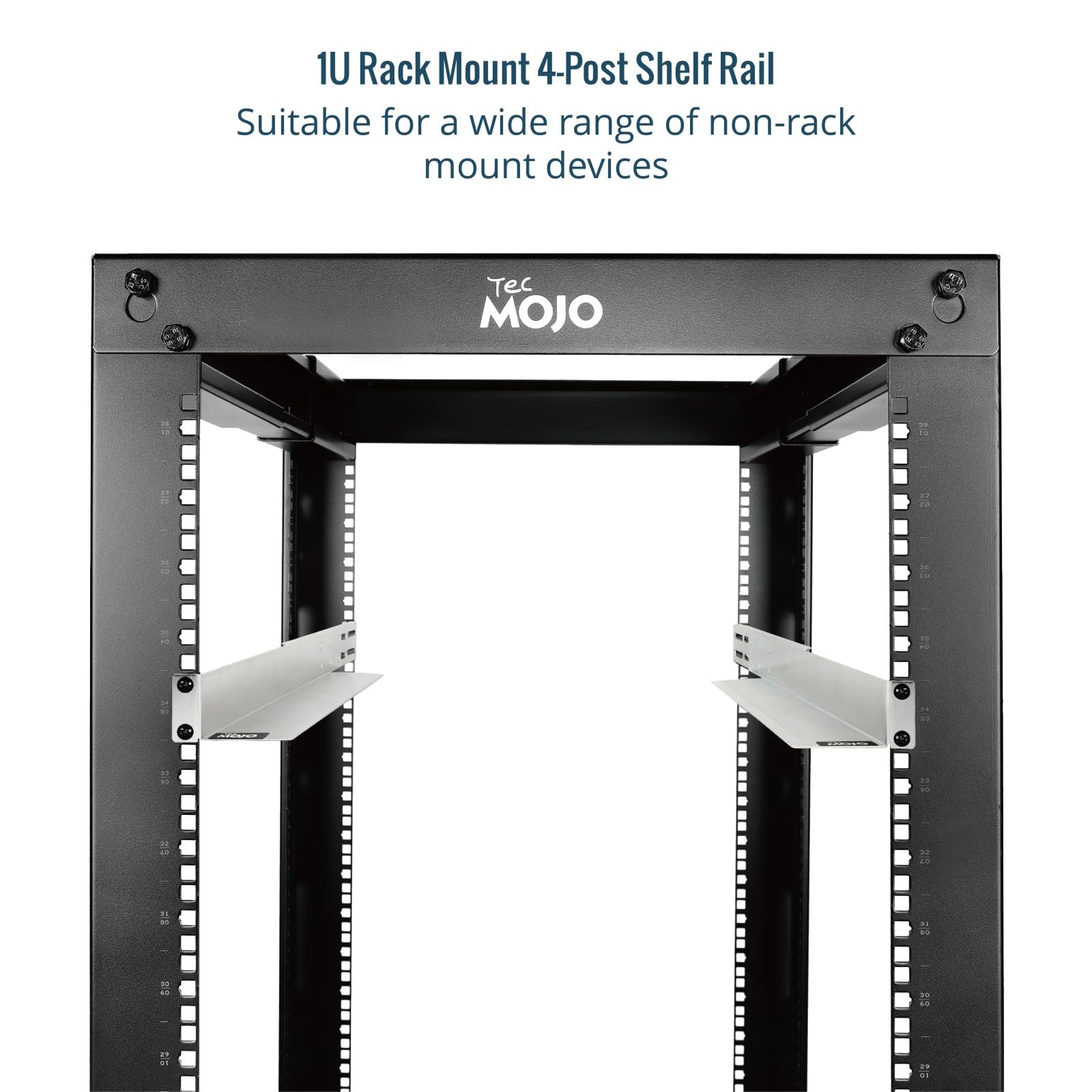 Tecmojo Rails de Rack 1U, Étagère de Rack à 4 Montants, Étagère de Montage en Rack à Glissières avec Profondeur Réglable de 530mm à 812mm, Capacité de Charge de 54kg, Argenté