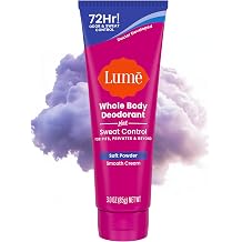 Lume Whole Body Deodorant Plus Sweat Control - Smooth Cream Tube - 72 Hour Odor And Sweat Control - Baking Soda Free, Skin Loving - 3.0 ounce Soft Powder