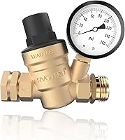 RVGUARD Lead-Free Brass RV Water Pressure Regulator with Gauge & Filter - Adjustable 45 PSI for Campers Trailers