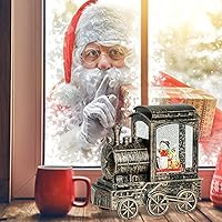 Vista 3 de DRomance Globo de Nieve Musical de Tren Linterna con Música y Temporizador, Funciona con Baterías y Cable USB, Globo de Nieve Iluminado de Muñeco