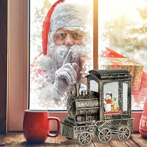 Miniatura 3 de DRomance Linterna de tren de globo de nieve con música y temporizador, funciona con pilas y cable USB, muñeco de nieve iluminado con purpurina de