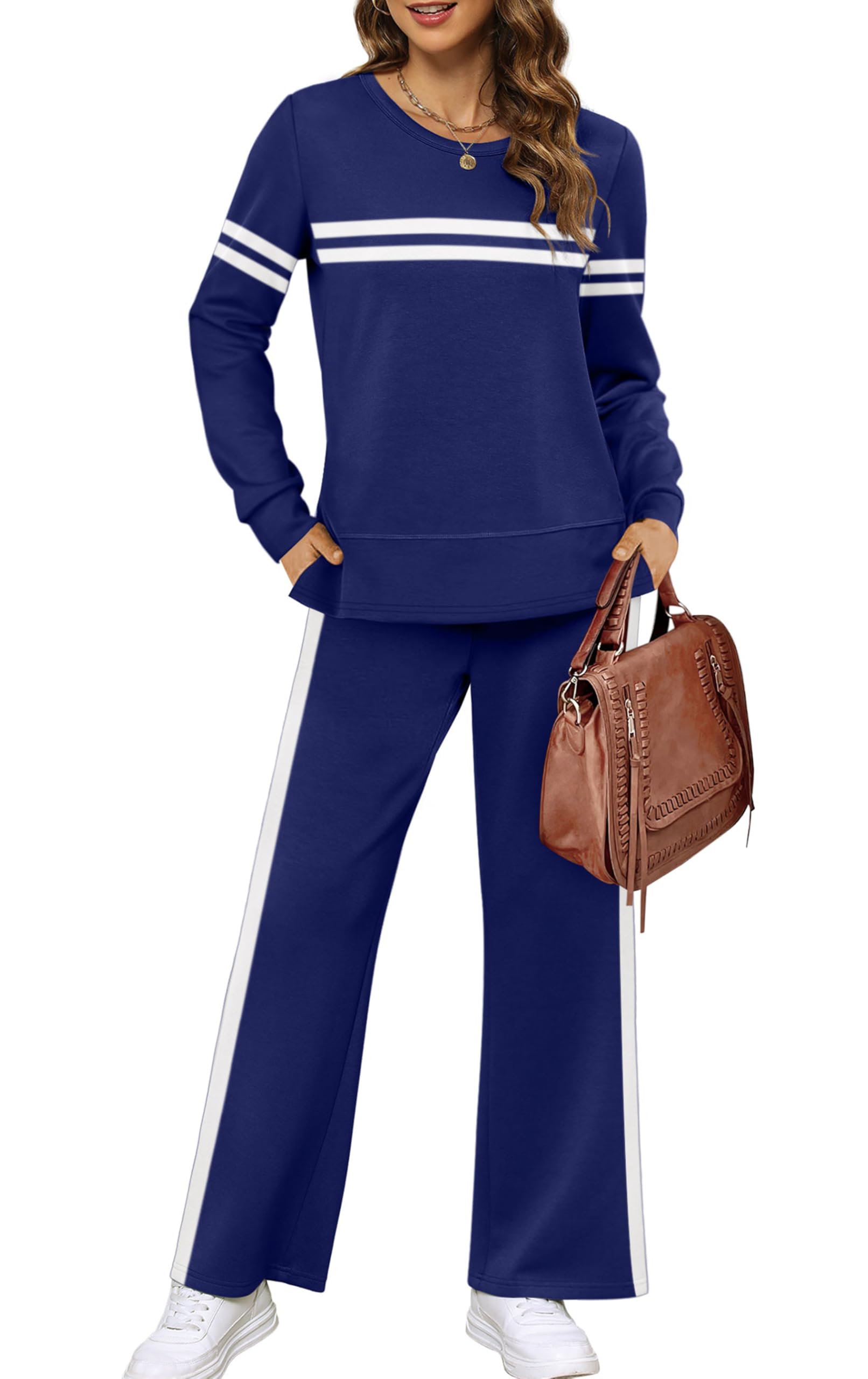 XIEERDUO Women's 2 Piece Lounge Sets Side Slit Outfits Wide Leg Tracksuit Comfy Loungewear Fashion Sweatsuit S-3XL