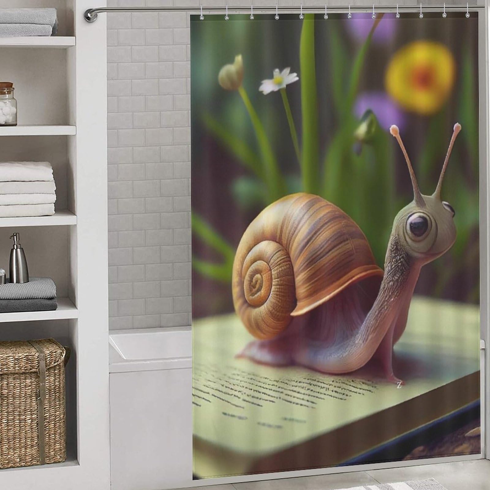 Rideau de douche imprimé escargots pour rafraîchir la décoration de la salle de bain