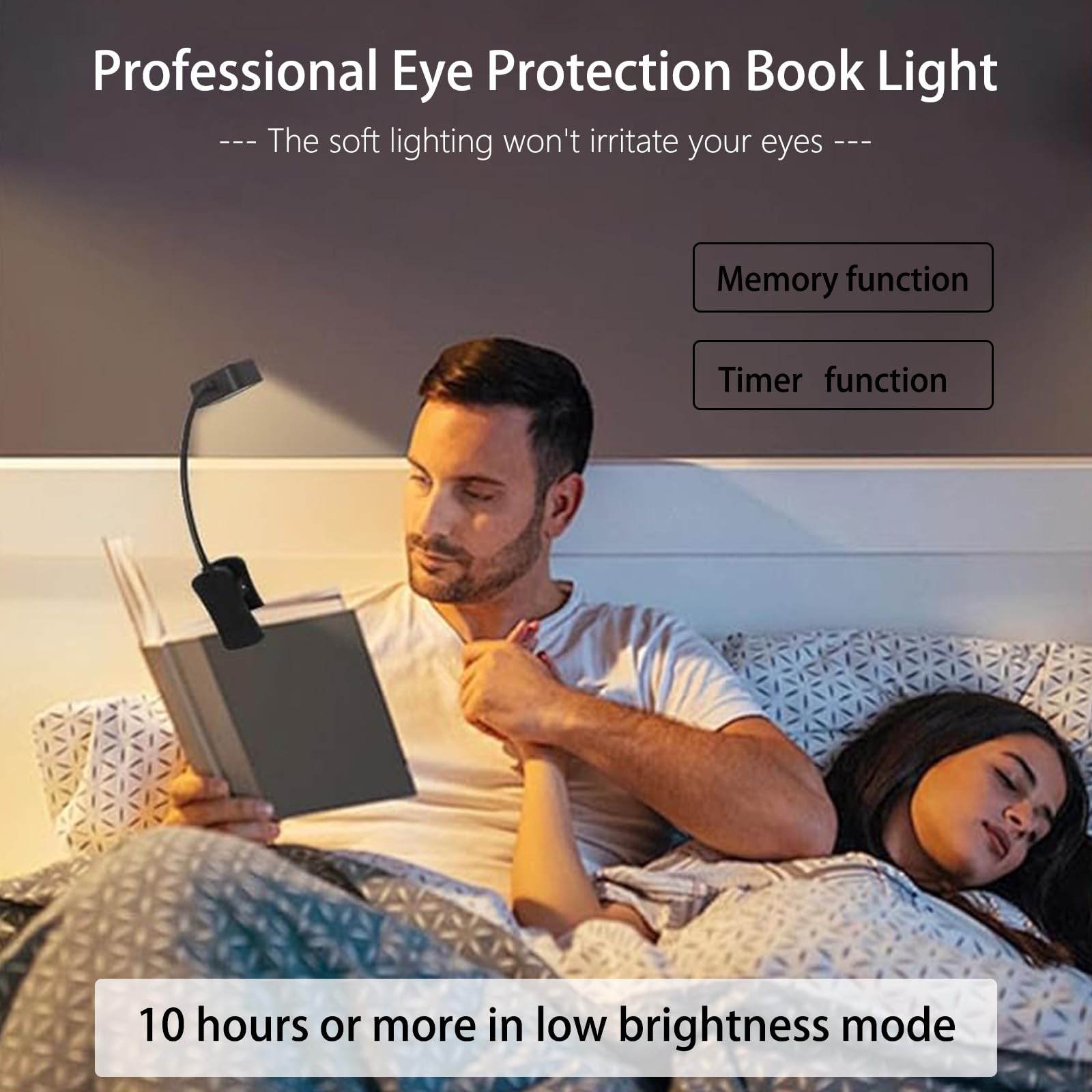 Wiederaufladbare Buchlichter zum Lesen in der Nacht im Bett, wiederaufladbares LED-Buchlicht mit Memory-Funktion, leichtes Bücherlicht, Bulk-Clip, kleine Reise-Leselampen für Buchliebhaber