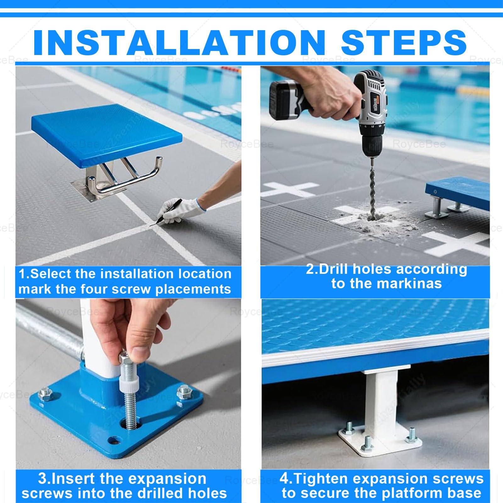 Piattaforma di Plongée per Piscina, Trampolino con Base in Acciaio Inossidabile e Superficie Antiscivolo, Inclinazione 15°, Portata 200kg, Adatto per Gare