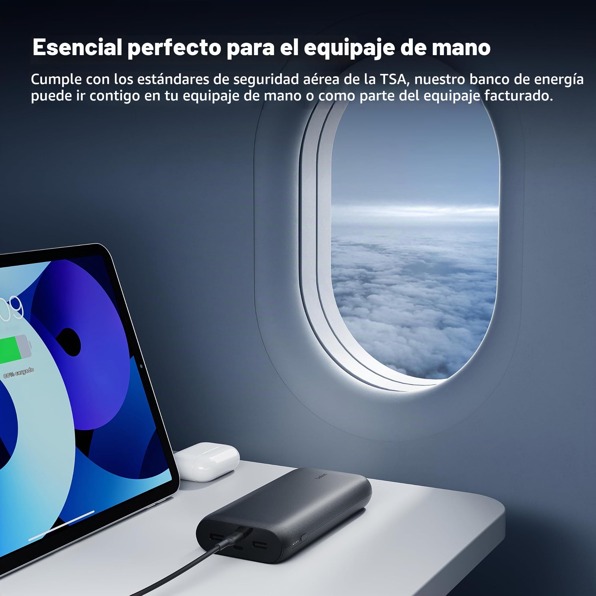 Belkin BoostCharge Batería Externa 26000 mAh Carga Rápida USB - Negro | Power Bank de 26000 mAh, 2 Puertos USB-C y 2 USB-A, 32 W, Con Plástico Reciclado y Autorizada como Equipaje de Mano