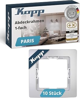 Kopp PARIS 1-fach Abdeckrahmen in Silber - 10 Stück - 83 x 83 x 9,5 mm - Rahmen für Steckdosen & Schalter - Stilvoller Steckdosenrahmen aus Kunststoff - Hochwertiger Lichtschalter-Rahmen