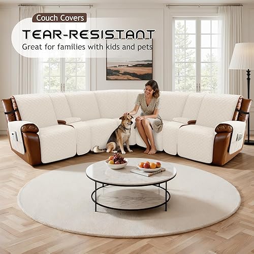 Miniatura 7 de Arfntevss Fundas impermeables para sofá modular reclinable en forma de L, antideslizantes, lavables, juegos de fundas para muebles de perro (5