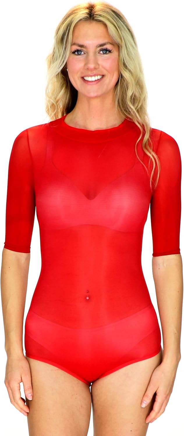 Mona's Choice Oil Shine Short Sleeve Sheer Bodysuit/Mens Bodysuit