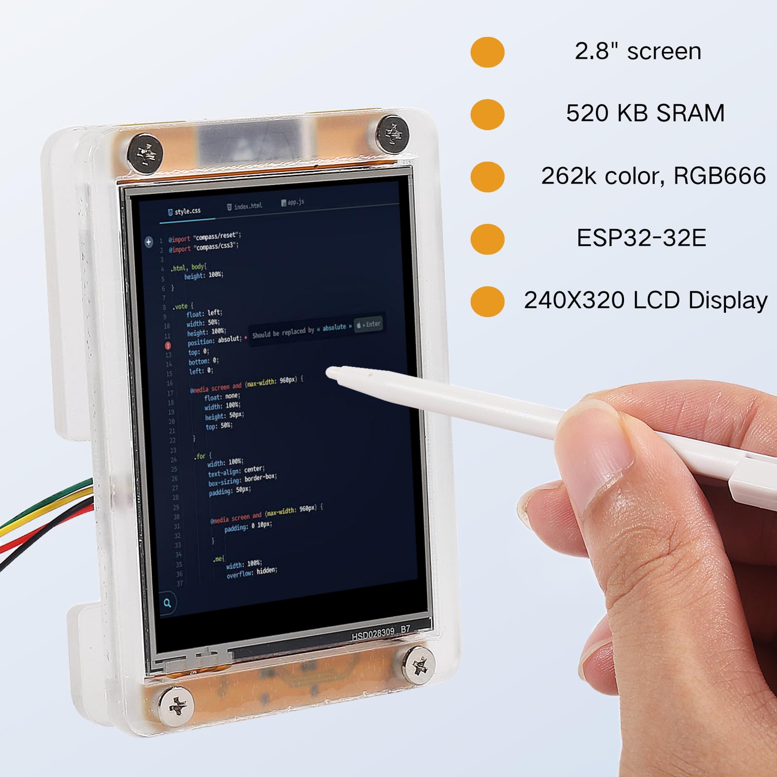 Display ESP32 da 2,8 pollici con custodia in acrilico, modulo ESP32 ESP32-2432S028R WiFi+BT Dual-core TFT driver ILI9341 per Arduino IoT, scheda di sviluppo ESP32 240X320 Smart LCD Display Screen