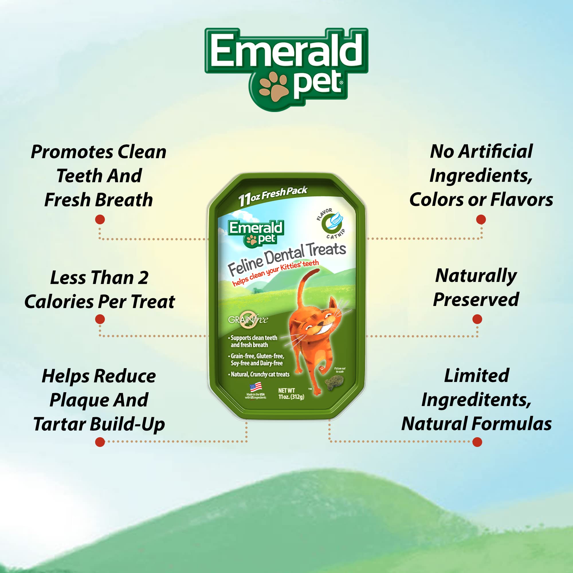 Feline Dental Treats — Tasty and Crunchy Cat Dental Treats Grain Free — Natural Dental Treats to Clean Cat Teeth, Freshen Cat Breath, and Reduce Plaque and Tartar Buildup — Catnip Treats, 11 oz